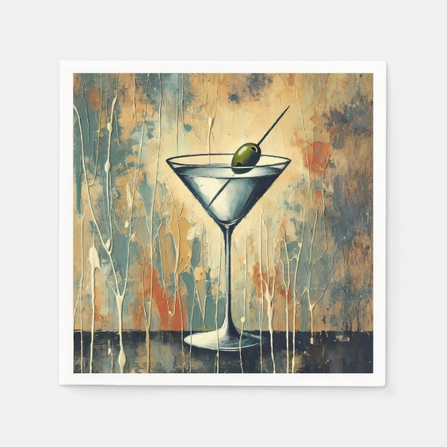 Guardanapo De Papel Mid Century Mixed Media Martini Art (Frente)