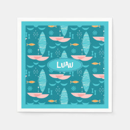 Guardanapo De Papel Mid Century Pink Catamaran - Blue Background