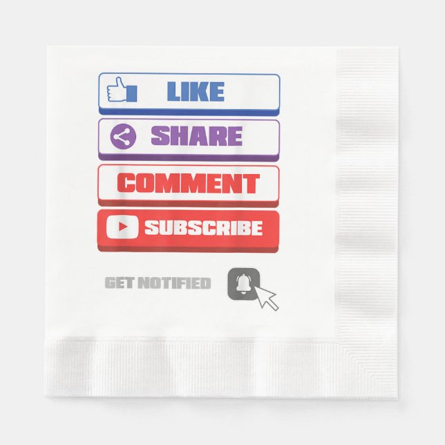 Guardanapo De Papel Mídia Social Curtir Compartilhar Comentar Inscreve (Frente)
