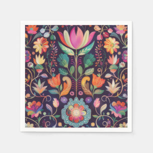 Guardanapo De Papel Midnight Blossoms: Uma Sinfonia Floral de cor
