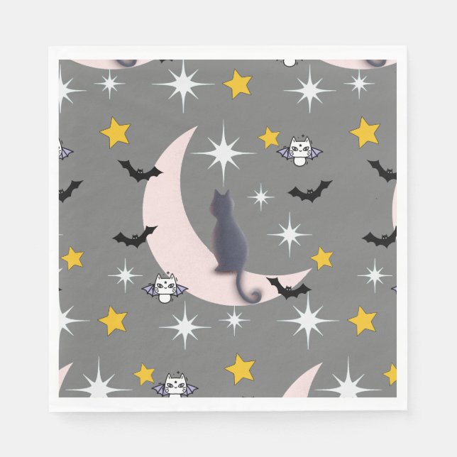 Guardanapo De Papel Mikitiez Black cat bat halloween outono lua de inv (Frente)