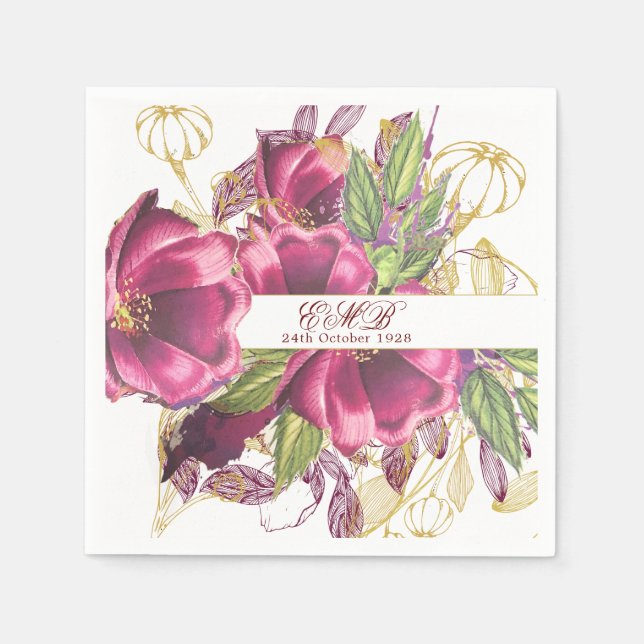 Guardanapo De Papel Milestone Birthday Burgundy Chic Floral Elegante (Frente)