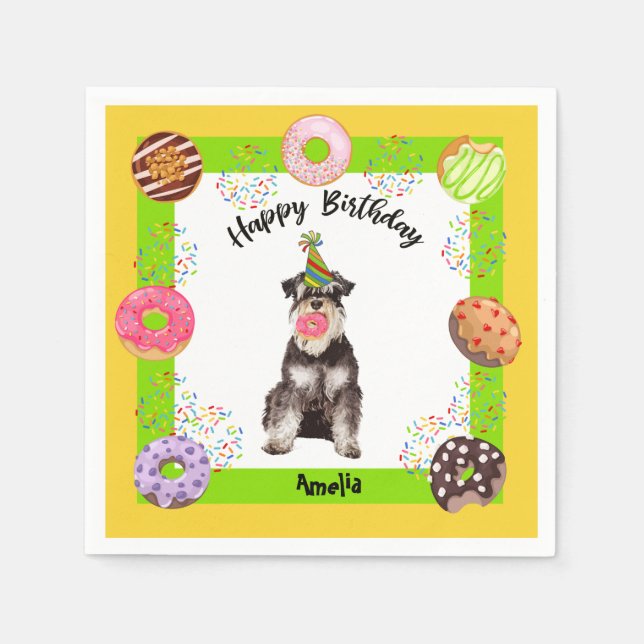 Guardanapo De Papel Mineature Schnauzer Partido Rosquinha Aniversário  (Frente)