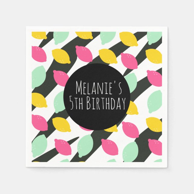 Guardanapo De Papel Mini Brilhante Limão De Limonada Rosa, Aniversário (Frente)