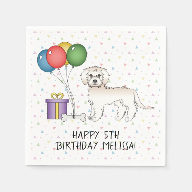 Guardanapo De Papel Mini Goldendoodle Creme Aniversário Cachorro Fofo  (Frente)