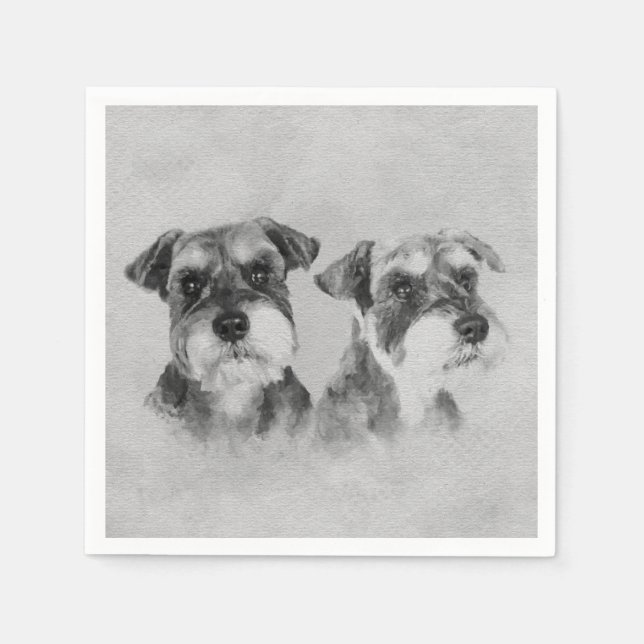 Guardanapo De Papel Miniatura Schnauzers Cinza Arte Digital em Escala  (Frente)