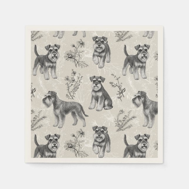 Guardanapo De Papel Miniature Schnauzer Vintage Sepia Toile de Jouy (Frente)