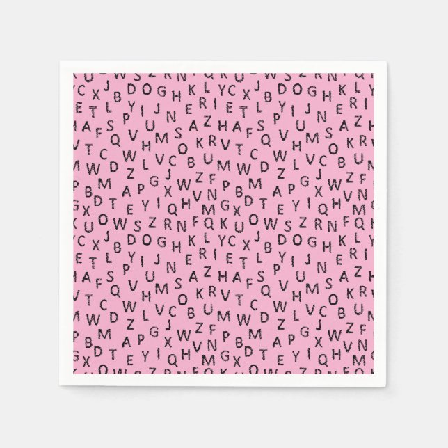 Guardanapo De Papel Minimal Black Pink Alphabet Pattern  (Frente)