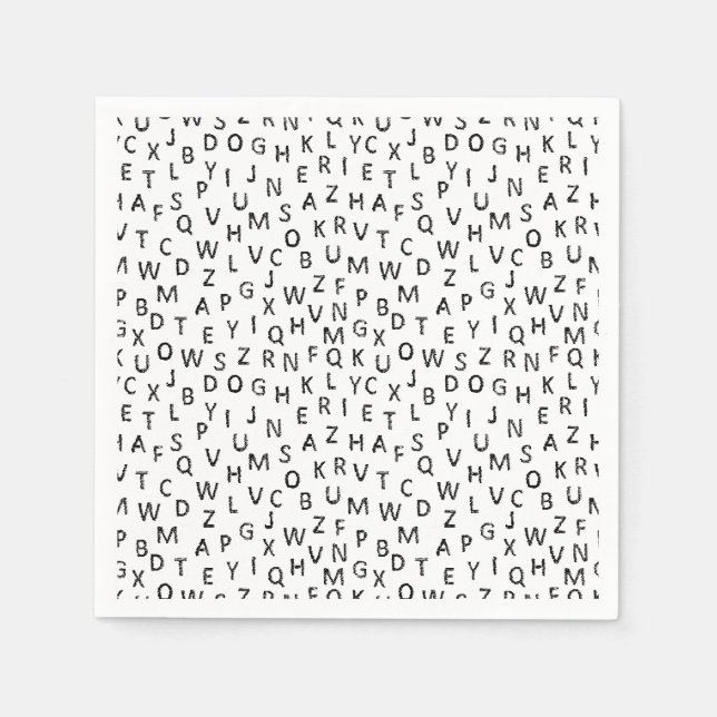 Guardanapo De Papel Minimal Black White Alphabet Pattern  (Frente)