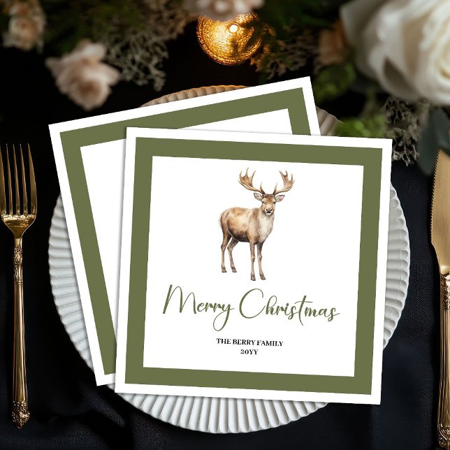 Guardanapo De Papel Minimal Christmas Deer Neutral Family Name Napkins (Minimal Christmas Deer Neutral Family Name Napkins)