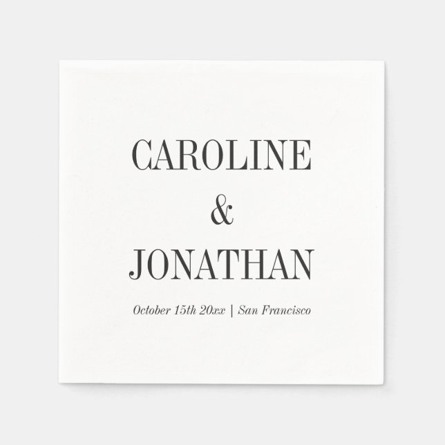 Guardanapo De Papel Minimal Elegant Black White Serif Wedding Names (Frente)
