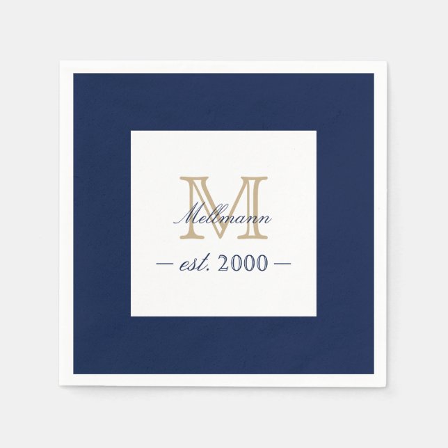 Guardanapo De Papel Minimal Elegant Gold Monogram Family Year Est. (Frente)