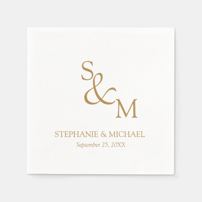 Guardanapo De Papel Minimal Gold Script Monogram Wedding (Frente)