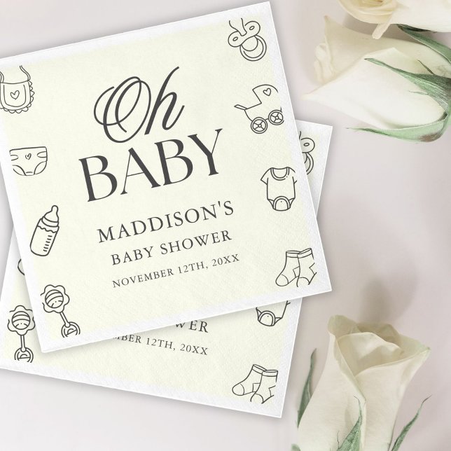 Guardanapo De Papel Minimal Hand Drawn Gender Neutral Baby Shower (Criador carregado)