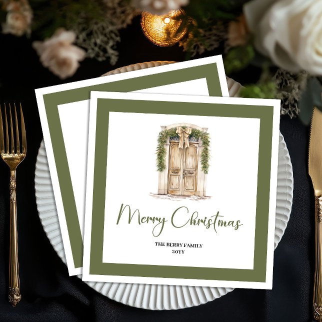 Guardanapo De Papel Minimal Script Christmas Door Family Name Napkins (Minimal Script Christmas Door Family Name Napkins)
