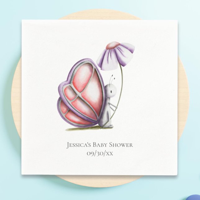 Guardanapo De Papel Minimalist Butterfly Flower Baby Shower (Criador carregado)