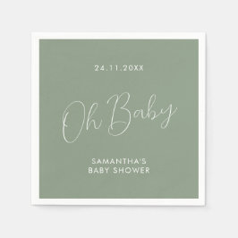 Guardanapo De Papel Minimalist Chic Script Sage Green Oh Baby Shower