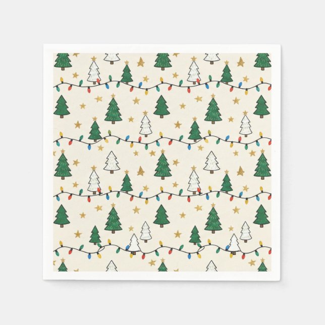 Guardanapo De Papel Minimalist Christmas Tree Lights Pattern Party (Frente)