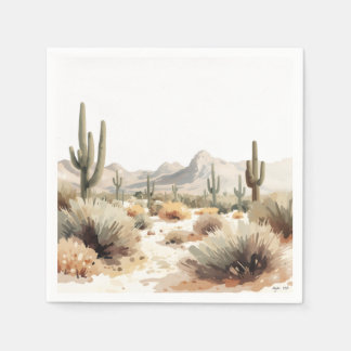 Guardanapo De Papel Minimalist Desert Saguaro Cactus Watercolor Art