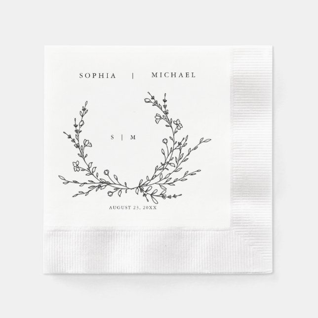 Guardanapo De Papel Minimalist Floral Line Art Wedding Napkins (Frente)