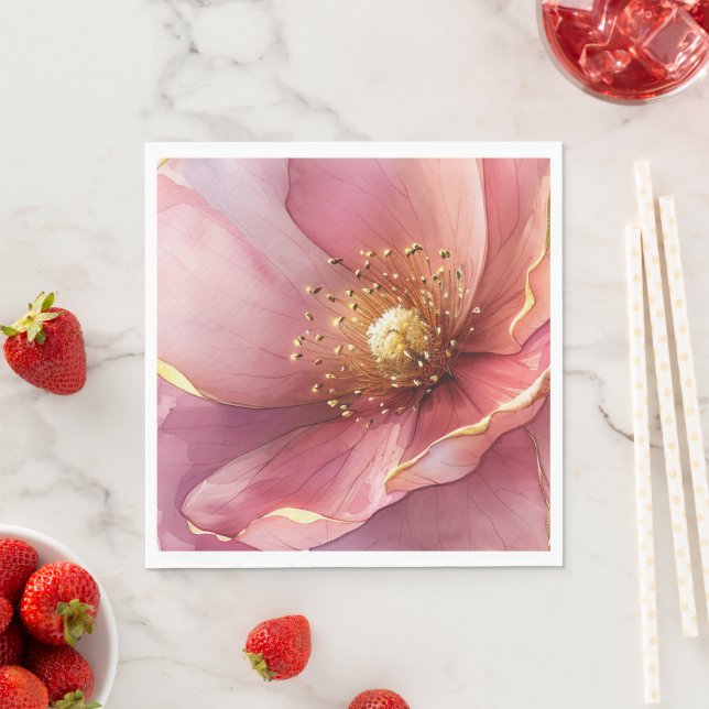 Guardanapo De Papel Minimalist Pink and Gold Poppy Wedding (Insitu)