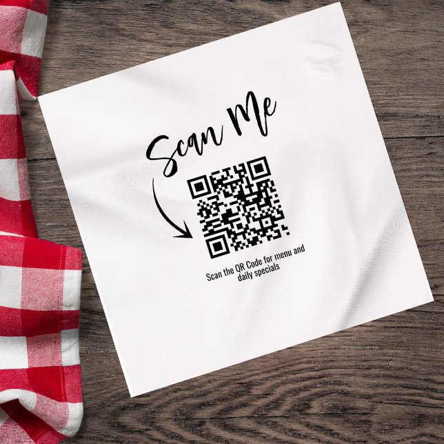 Guardanapo De Papel Minimalist QR Code Scan Me Restaurant Custom (Minimalist restaurant napkin with Scan Me QR code design.)