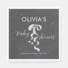 Minimalist Silver Bow Winter Snow Baby Shower 