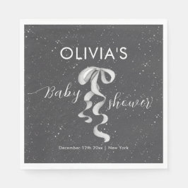 Guardanapo De Papel Minimalist Silver Bow Winter Snow Baby Shower 