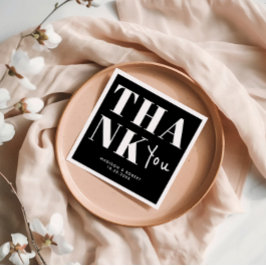 Guardanapo De Papel Minimalista Negro e Branco Obrigado Casamento