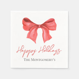 Guardanapo De Papel Minimalistic Watercolor Red Ribbon Happy Holidays