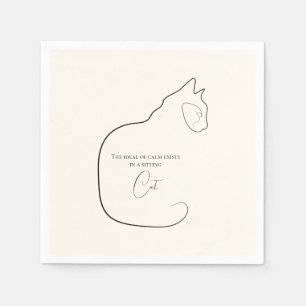 Guardanapo De Papel Minimismo Sentado Gato Negro e Creme