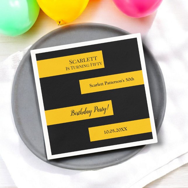 Guardanapo De Papel Mínimo de 50º aniversário de chic negro e Dourado  (Criador carregado)