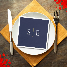 Guardanapo De Papel Mínimo De Monograma Azul E Dourado Com Marinho Ele