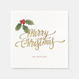 Guardanapo De Papel Mínimo de Natal Faux Gold Foil Holly Branch