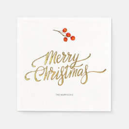 Guardanapo De Papel Mínimo de Natal Faux Gold Foil Holly Branch