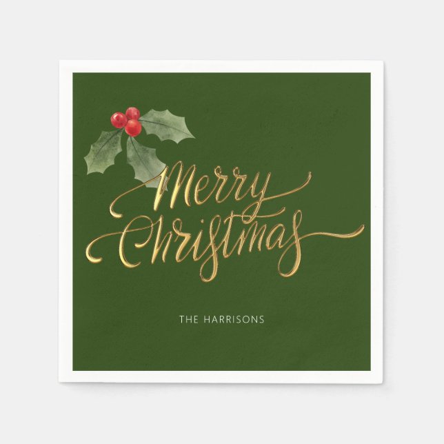 Guardanapo De Papel Mínimo de Natal Vermelho e Frente Verde Dourada (Frente)