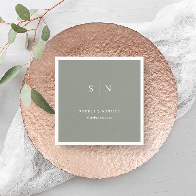 Guardanapo De Papel Mínimo e Chic | Sage Green Wedding (An elegant, stylish wedding napkin in sage green and featuring your monogram)