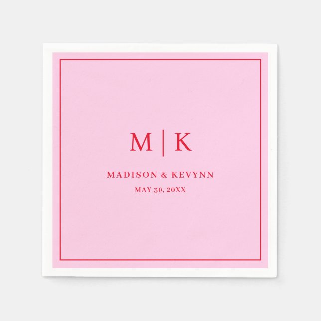 Guardanapo De Papel Mínimo e vermelho-chic rosa | Wedding Napkins (Frente)