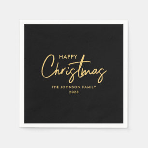 Guardanapo De Papel Mínimo Elegante Dourado Natal Negro