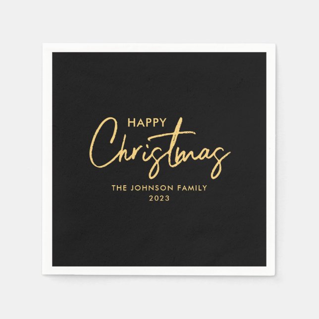 Guardanapo De Papel Mínimo Elegante Dourado Natal Negro (Frente)