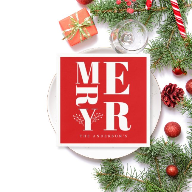 Guardanapo De Papel Mínimo Elegante Vermelho Branco Natal Alegre (Criador carregado)