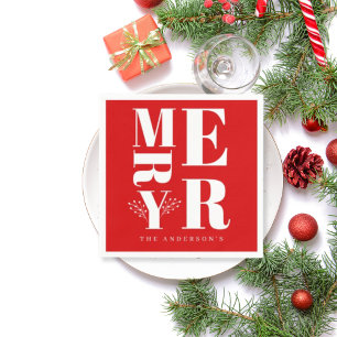 Guardanapo De Papel Mínimo Elegante Vermelho Brilhante Feliz Natal