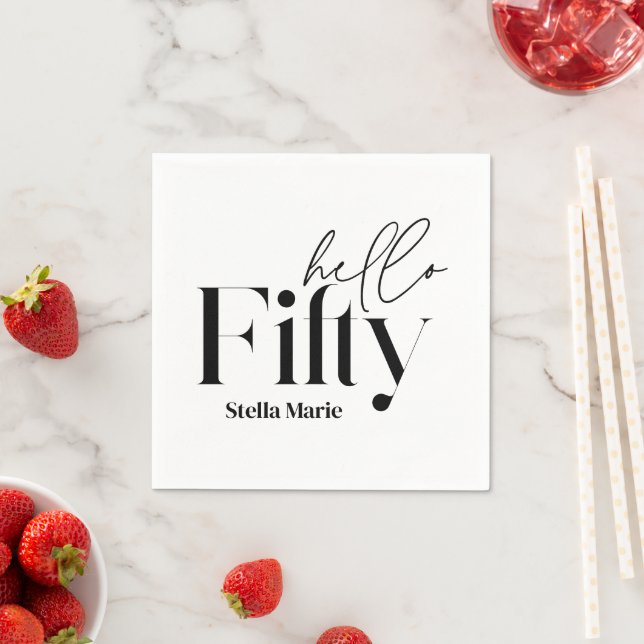 Guardanapo De Papel Mínimo moderno de preto branco simples 50º anivers (Insitu)