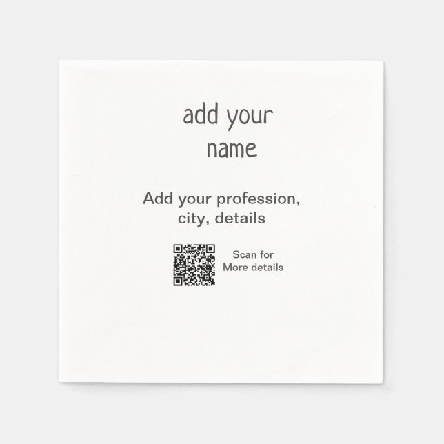 Guardanapo De Papel Mínimo simples adicione seu nome de texto QR títul (Frente)