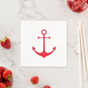 Guardanapo De Papel Mínimo simples, vermelho e branco, âncora náutica