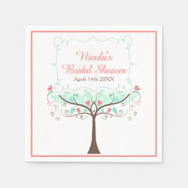 Guardanapo De Papel Mint and Coral Floral Bird Bridal Shower 