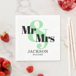 Guardanapo De Papel Mint e Black Mr & Mrs Wedding
