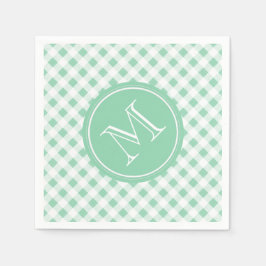 Guardanapo De Papel Mint Green e White Gingham, seu monograma