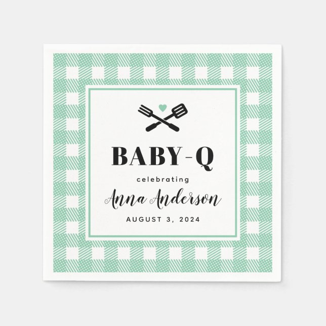Guardanapo De Papel Mint Green Gingham Xadrez Baby Q (Frente)