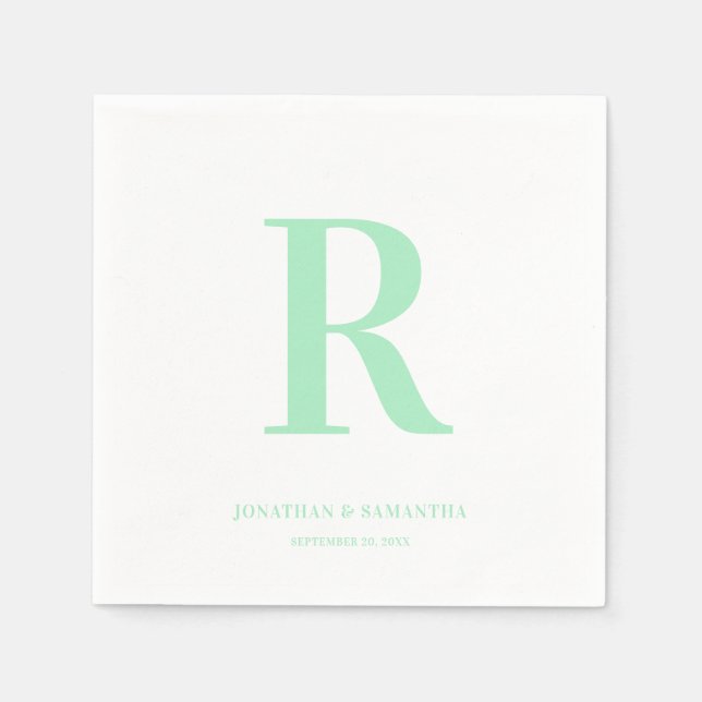 Guardanapo De Papel Mint Green Wedding Monograma Modern (Frente)